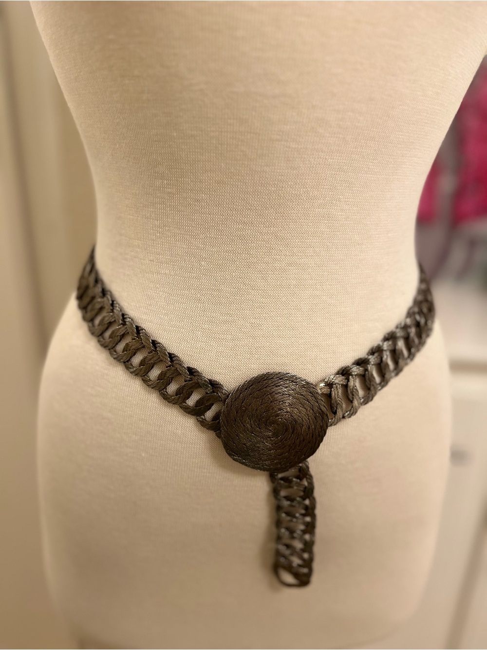 Vintage Woven Chain Belt with Medallion - Unsigned, French/Italian Artist Style